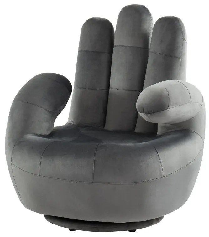 Poltrona a forma di mano girevole in velluto Antracite - CATCHY