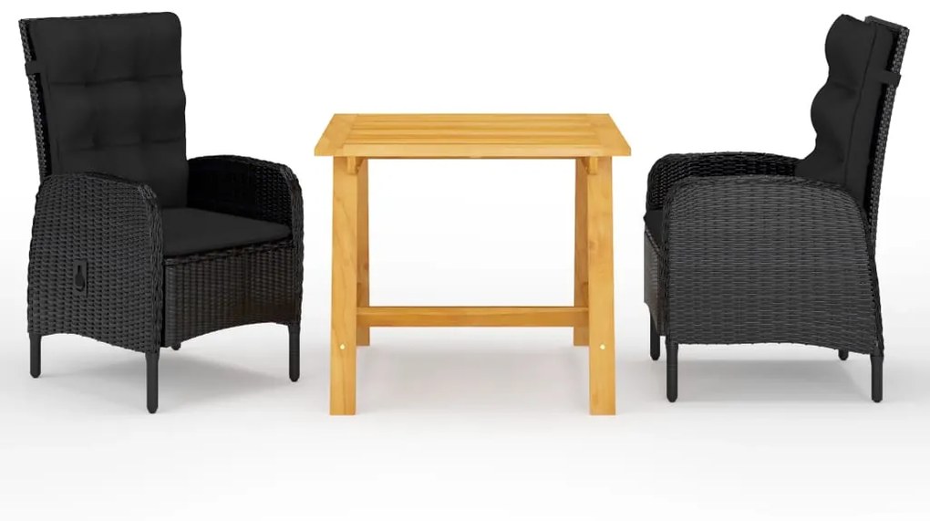 Set Mobili Da Pranzo Per Giardino 3 Pz Nero /