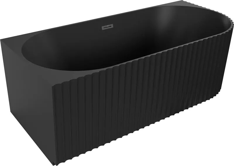 Mexen Gia vasca autoportante angolare scanalata sinistra 170 x 80 cm, nero opaco, troppopieno nero - 52701708071L-70