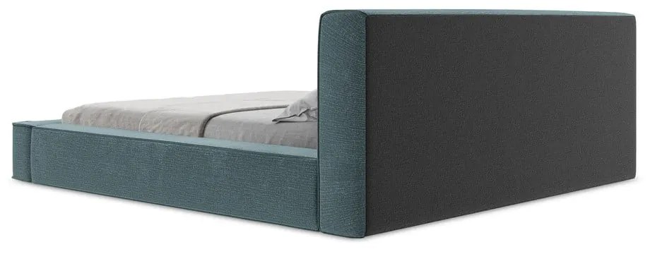 Letto matrimoniale imbottito blu con contenitore e rete inclusi 160x200 cm Noho – Makamii