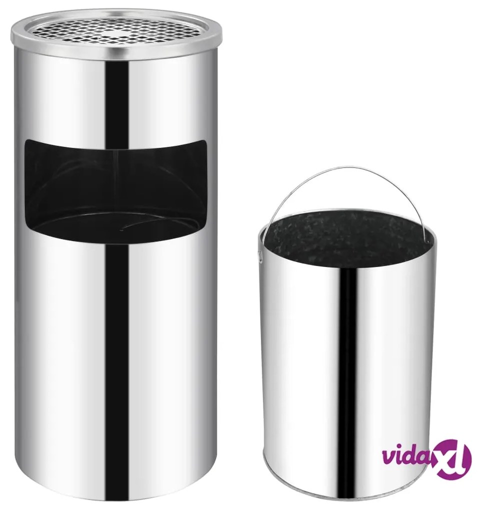 vidaXL Pattumiera con Posacenere da Parete Acciaio Inox 26 L