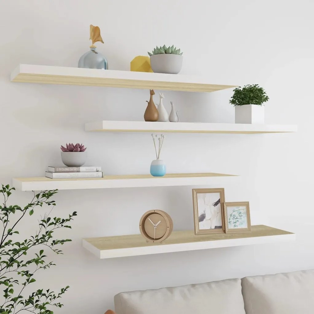 Scaffali a parete 4 pz rovere e bianco 120x23,5x3,8 cm in mdf