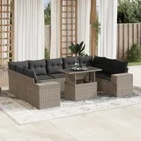 Set Divano Giardino 10 pz con Cuscini Grigio Chiaro Polyrattan 3269372