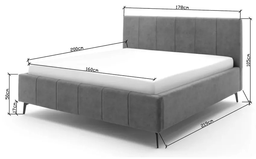 Letto matrimoniale imbottito verde con contenitore con rete inclusa 160x200 cm Lizzano – Meise Möbel