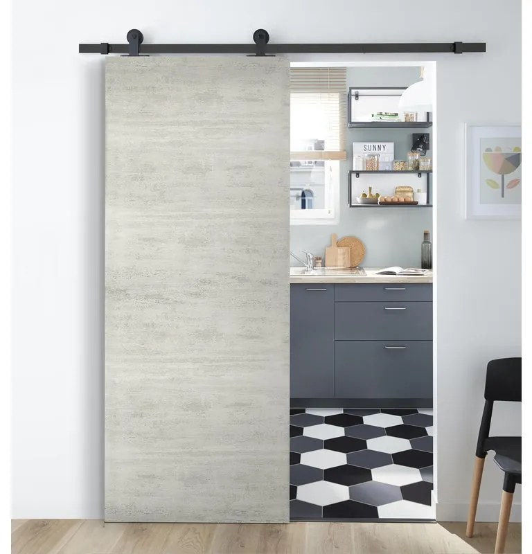 Porta scorrevole Beton in mdf grigio, L 93 x H 212 cm, con binario Industrial Reversibile