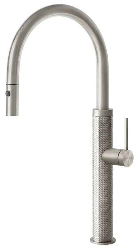 Miscelatore Lavello Monocomando Con Canna Giravole E Doccetta Estraibile Doppio Getto Steel Brushed 60026 Gessi