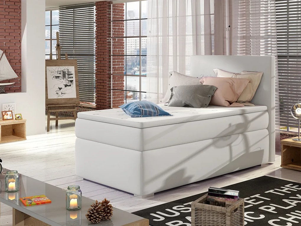 Letto singolo boxspring Digione - Ecopelle bianco