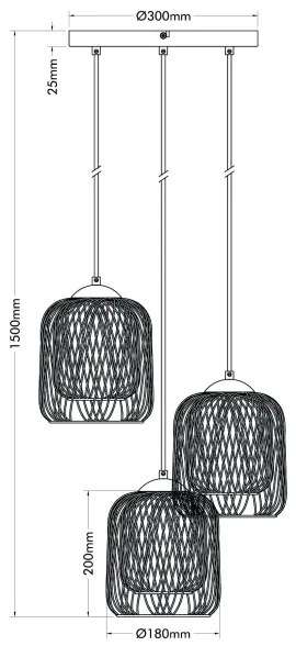 Globo 15965-3HR - Lampadario sospeso a cavo DICHTI 3xE27/40W/230V