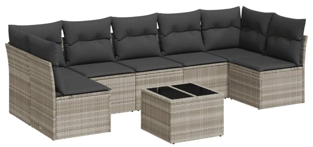 Set divano da giardino 8pz con cuscini grigio chiaro polyrattan