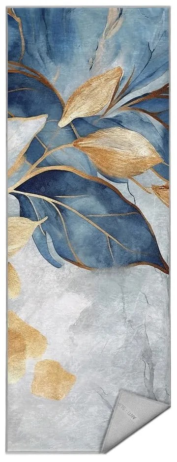 Passatoia blu/dorata lavabile 80x200 cm Golden Leaves – Mila Home