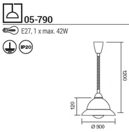 Redo 05-790 - Lampadario a sospensione con filo ETRUSCA 1xE27/42W/230V