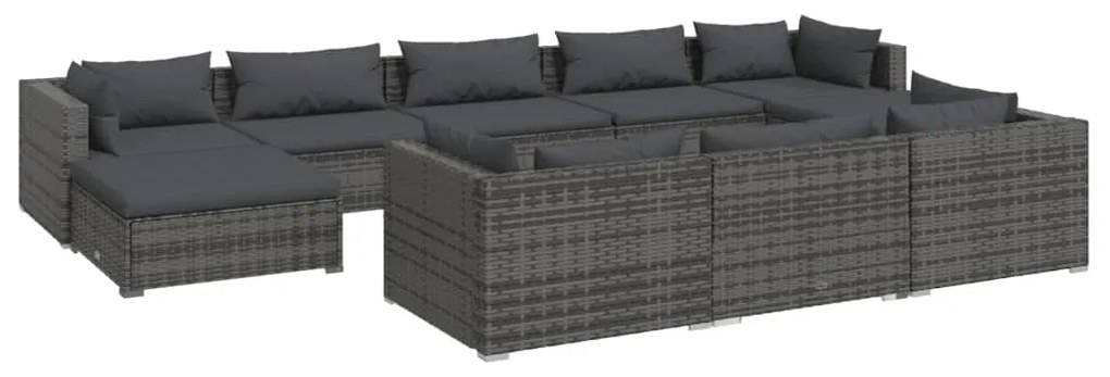 Set divani da giardino 10 pz con cuscini in polyrattan grigio