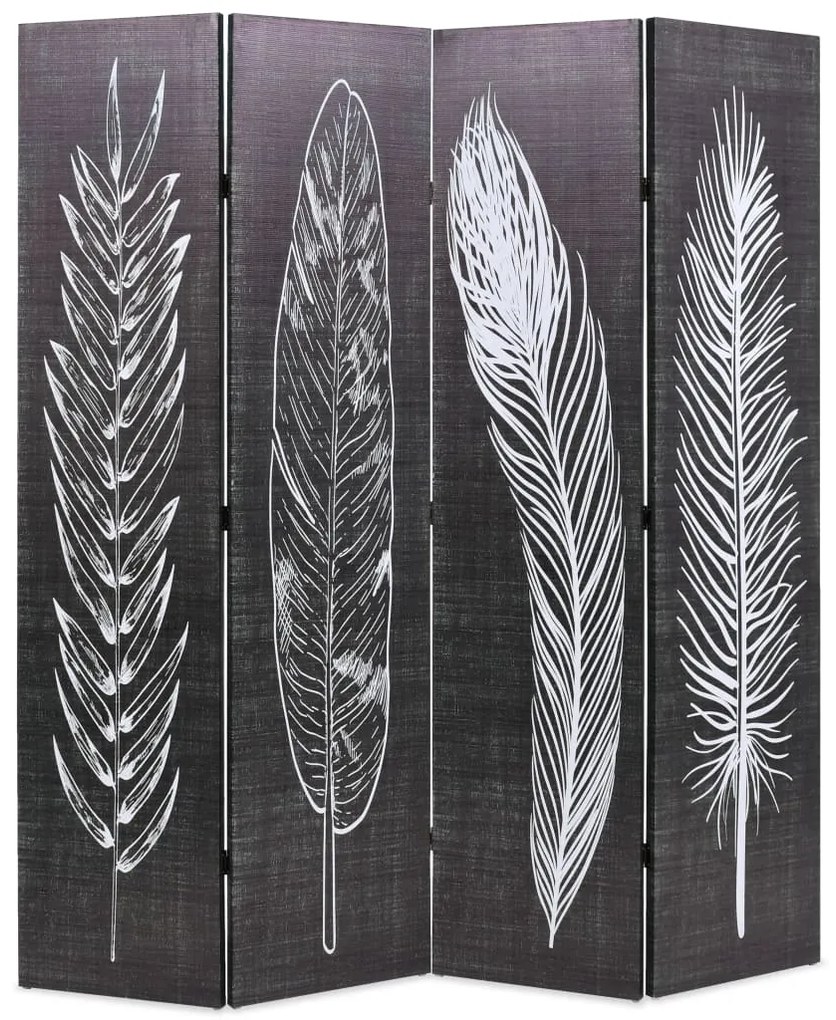 Paravento Pieghevole 160x170 Cm Stampa Piume Bianco E Nero /