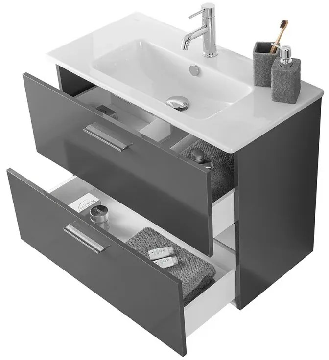 Mobile bagno sospeso 80 antracite lucido con lavabo e specchio Miami