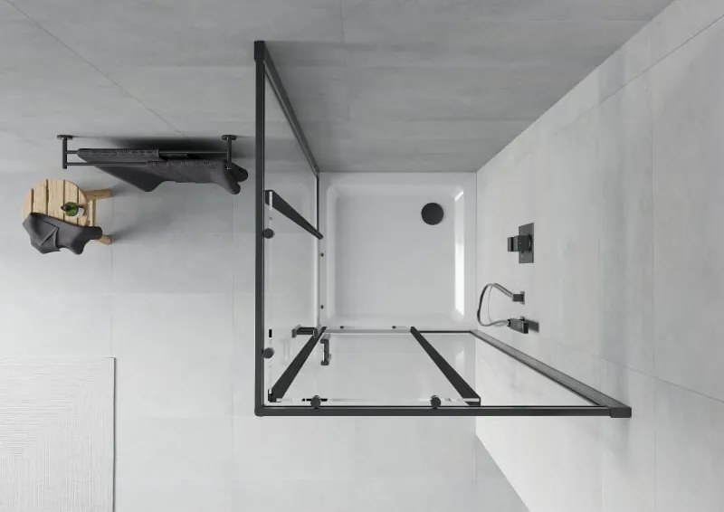 Mexen Rio cabina doccia quadrata 70 x 70 cm, trasparente, nera + piatto Flat, bianco - 860-070-070-70-00-4010B