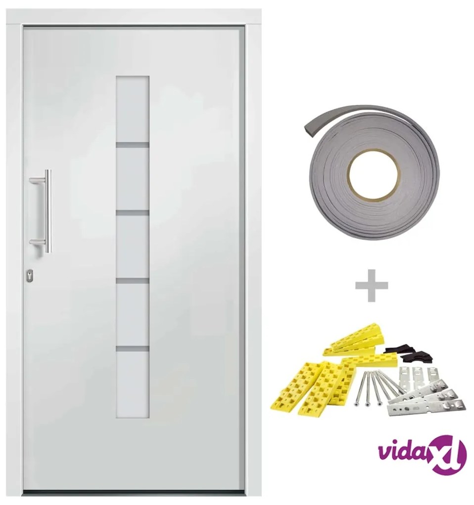 vidaXL Porta d'Ingresso in Alluminio e PVC Bianco 100x210 cm