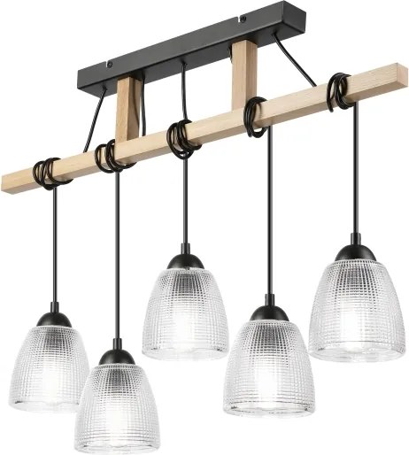 Lampadario su cavo LEANDRA 5xE27/15W/230V rovere/nero