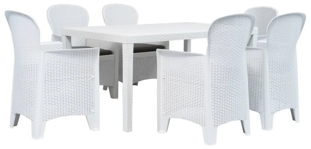 Set Pranzo da Giardino 7 pz in Plastica Stile Rattan Bianco