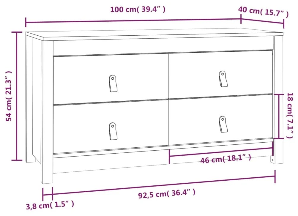 Armadietto Miele 100x40x54 cm in Legno Massello di Pino