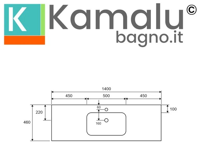 Kamalu - lavabo da incasso o per mobili 140 cm in solid surface | klit-1400ss