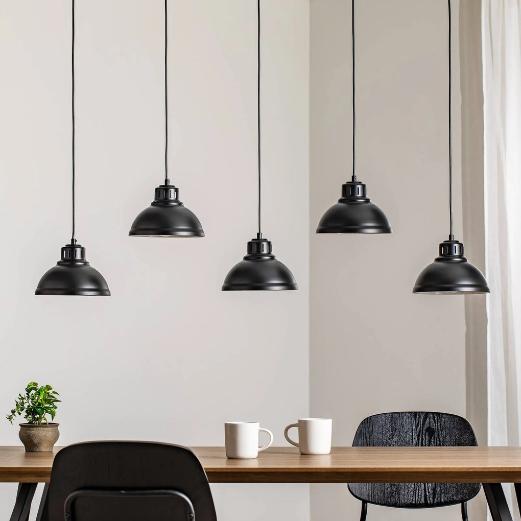 Luminex Lampada a sospensione Sven, 5 luci, nero, acciaio, E27