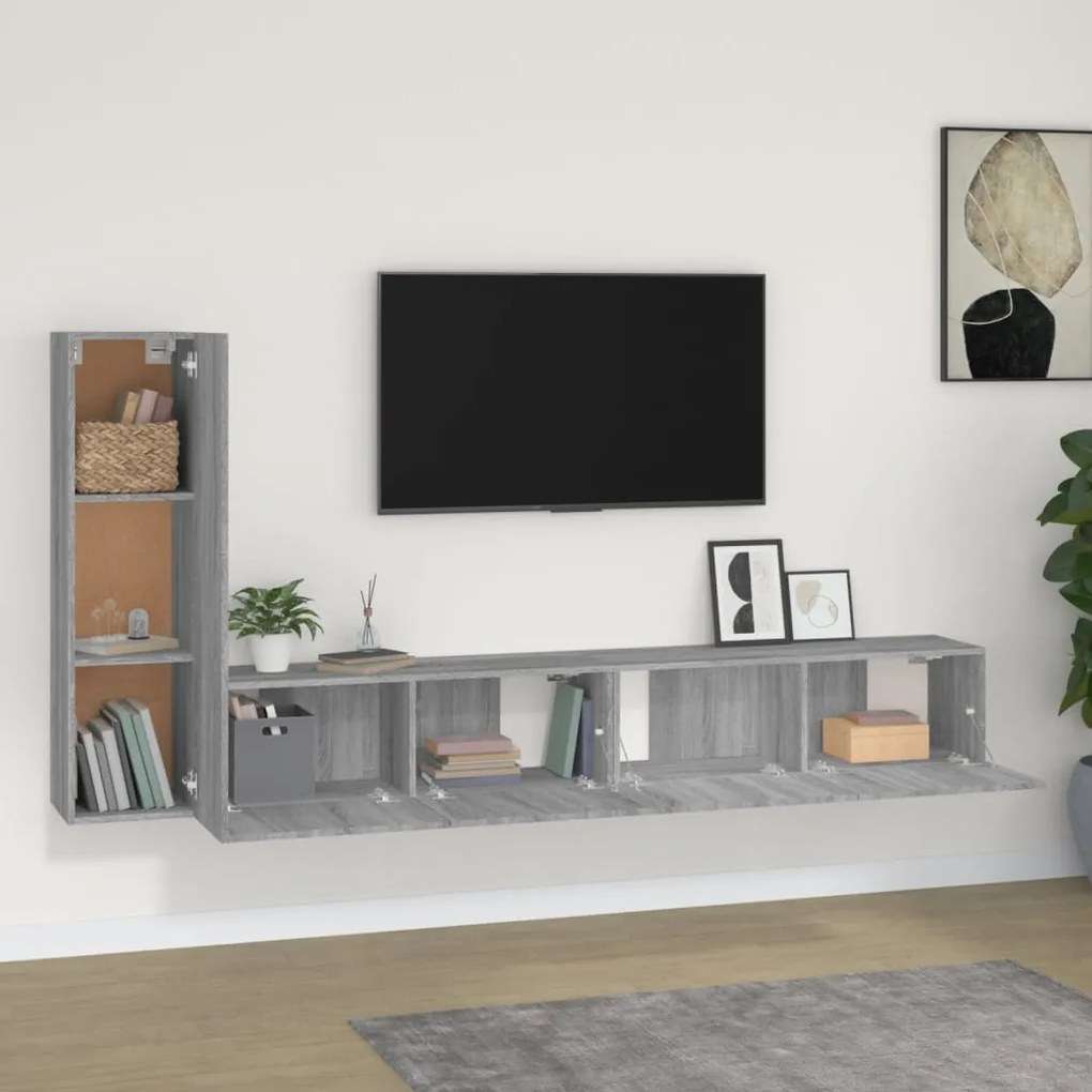 Set mobili porta tv 3 pz grigio sonoma in legno multistrato