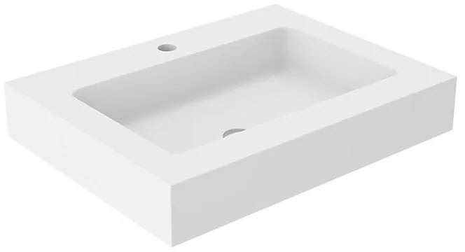 Lavabo integrale da appendere rettangolare L 60 x H 10 x P 46 cm in granito bianco