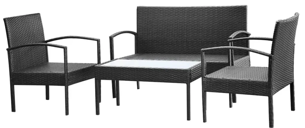 Set divani da giardino 4 pz con cuscini in polyrattan nero