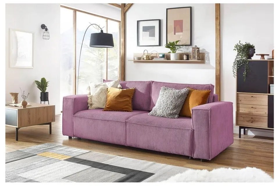 Divano letto in velluto a coste rosa 245 cm Nihad - Bobochic Paris