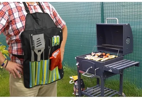 Utensili per grigliare in acciaio inox 7 pezzi + grembiule