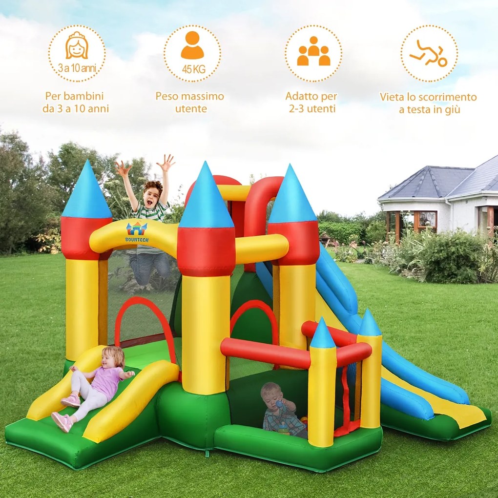 Costway Castello gonfiabile per bambini con 2 scivoli e compressore 780W, Casa gonfiabile con borsa di trasporto