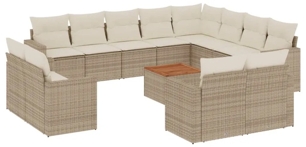 Set divano da giardino 13 pz con cuscini beige in polyrattan