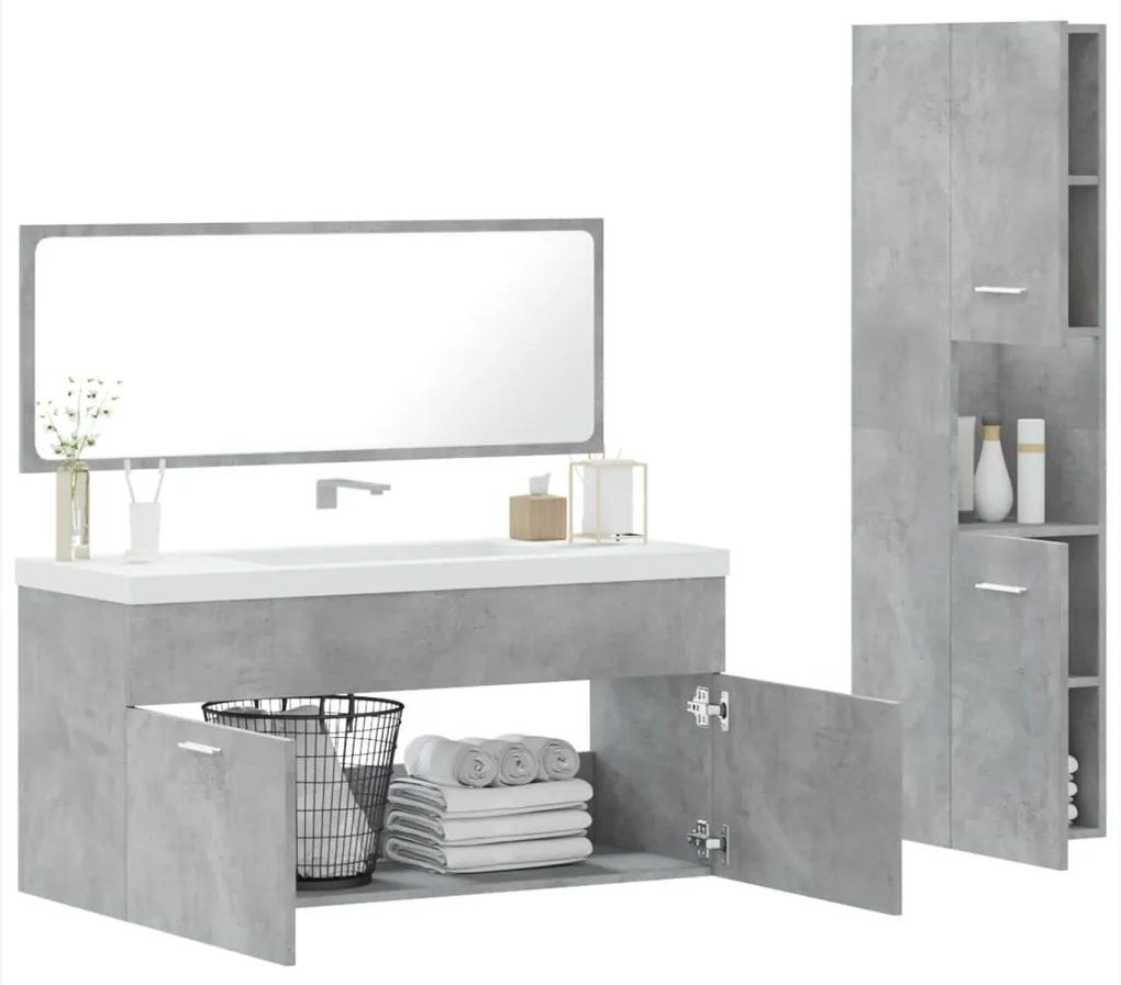 Set mobili da bagno 3 pz grigio cemento in legno multistrato