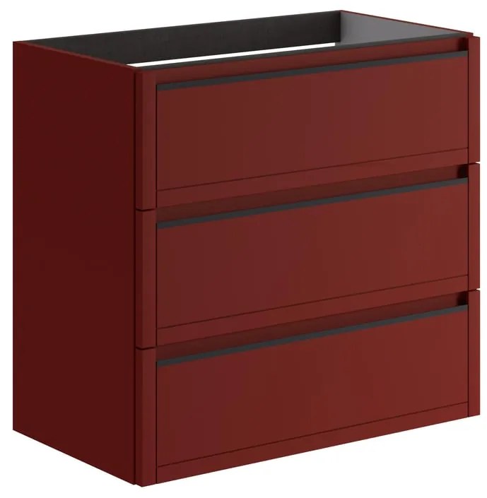 Mobile da bagno sospeso sotto lavabo L 79.5 x H 78 x P 45.5 cm rosso opaco, 3 cassetti TRATTO
