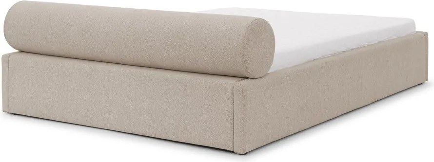 Letto matrimoniale imbottito beige con contenitore con rete inclusa 140x200 cm Cille – Ropez
