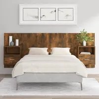 Testiera Letto con Comodini Rovere Fumo in Legno Multistrato 3115697