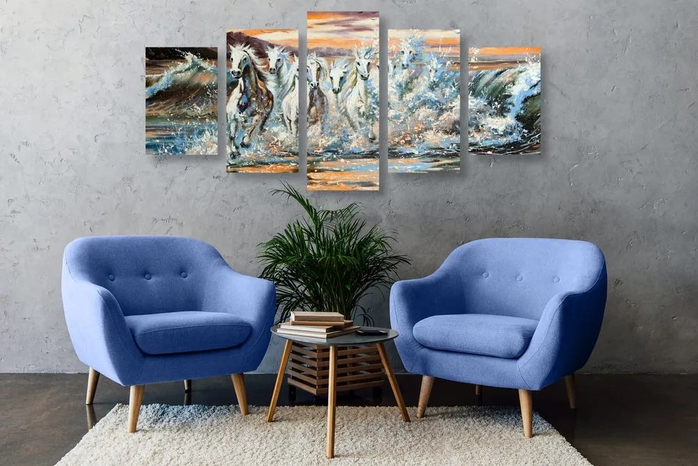 Quadri 5 pezzi – Cavalli formati dall'acqua