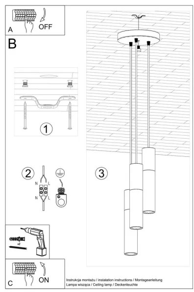Sollux SL.1081 - Lampadario su corda BORGIO 3xGU10/40W/230V cemento/metallo nero