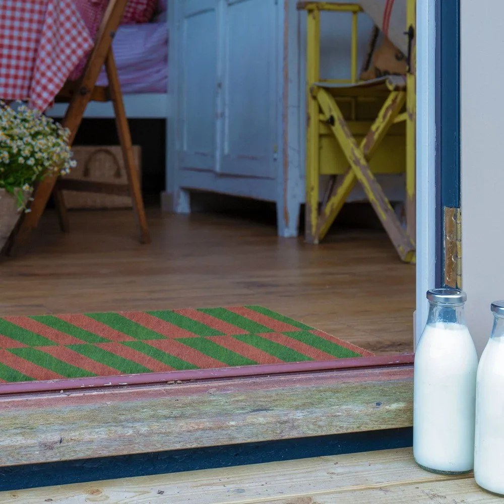 Zerbino in fibre di cocco 40x60 cm Pink &amp; Green Half Stripes – Artsy Doormats
