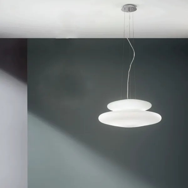 Lampada a sospensione PAGODA D60 cm in vetro Bianco soffiato e acidato GRANDE