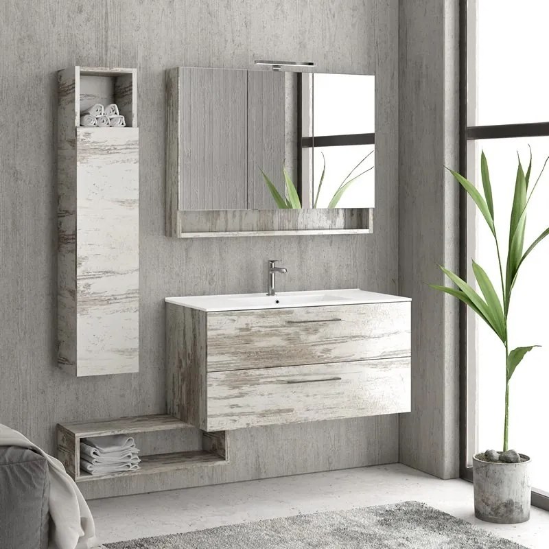 Mobile bagno sospeso da 100cm con lavabo incasso in ceramica EL-100B - KAMALU