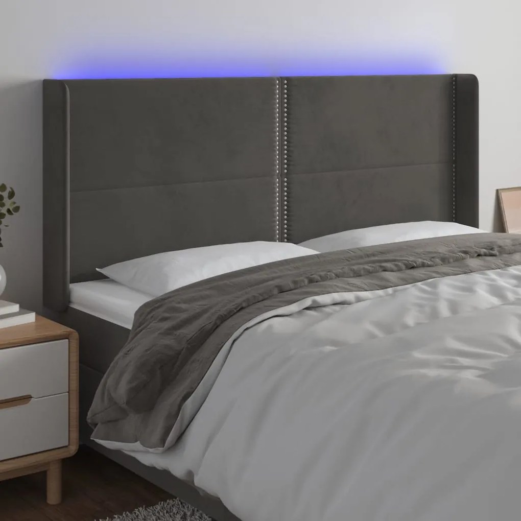 Testiera A Led Grigio Scuro 163x16x118/128cm İn Velluto /
