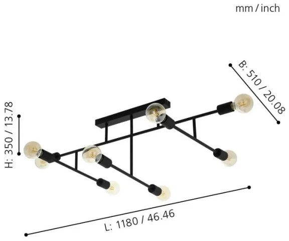 Eglo 98035 - Lampadario fisso BELSIANA 8xE27/40W/230V nero