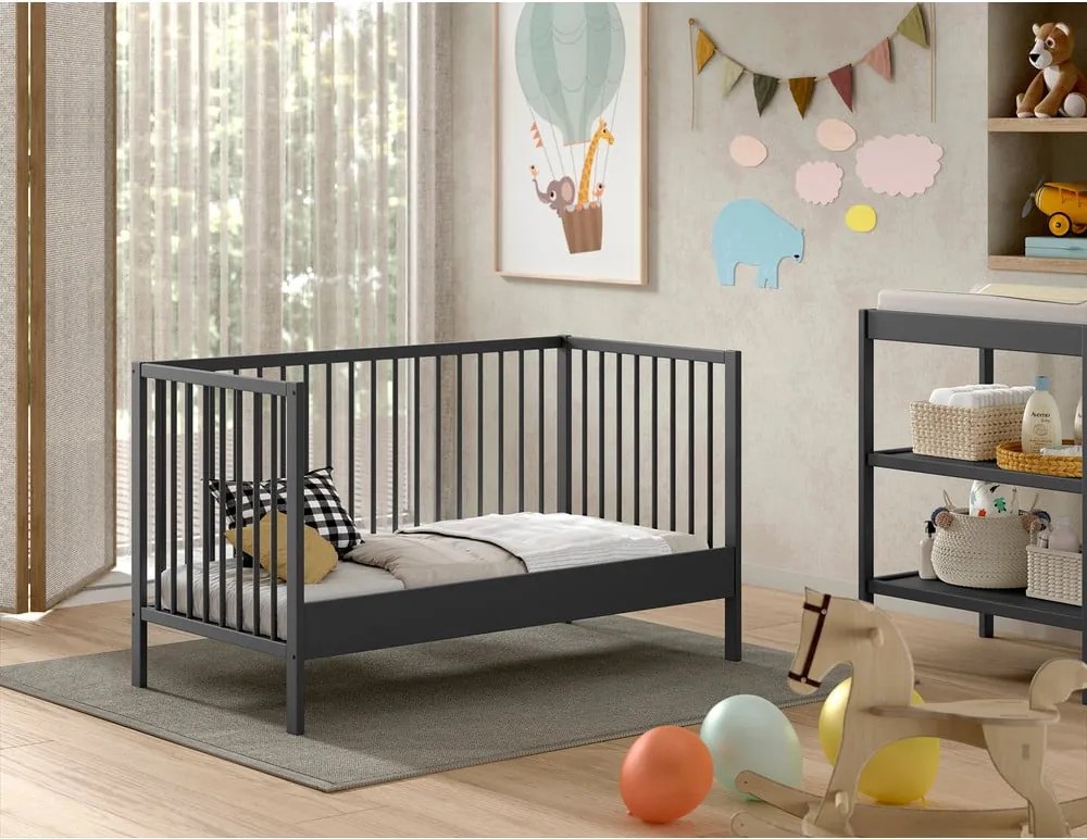 Lettino color antracite in pino massiccio 70x140 cm DINO – Vipack