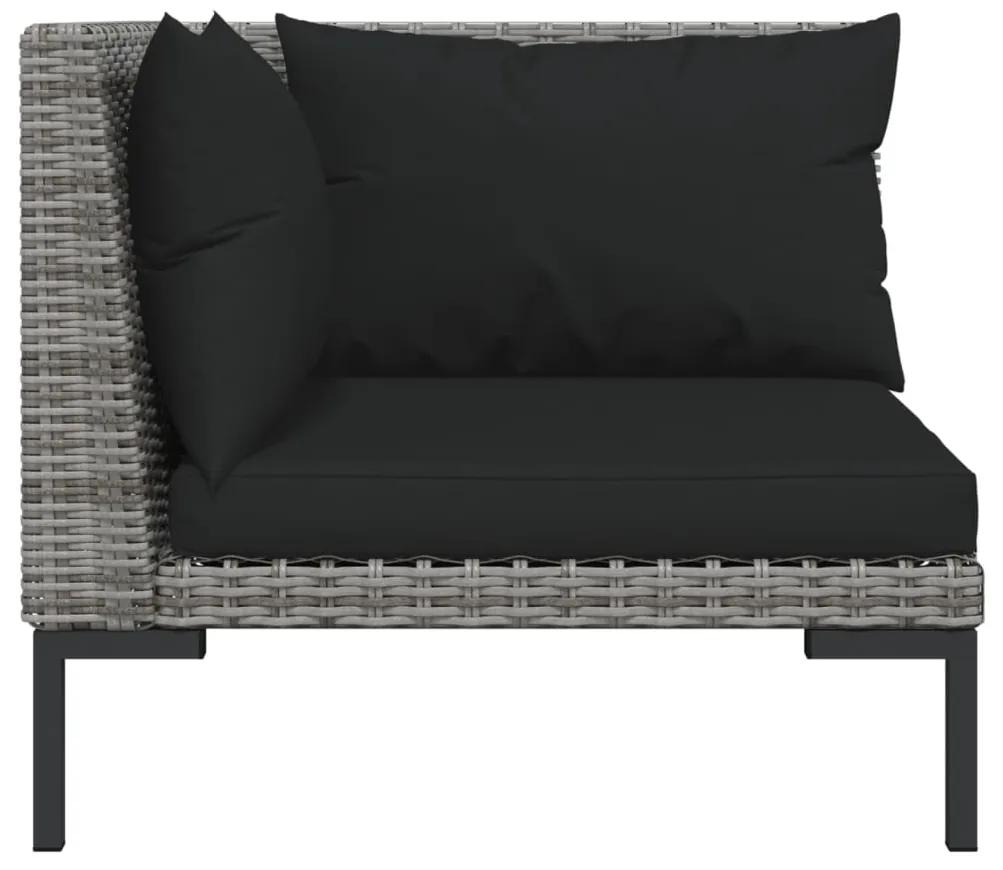Set divani giardino 6 pz con cuscini in polyrattan grigio scuro