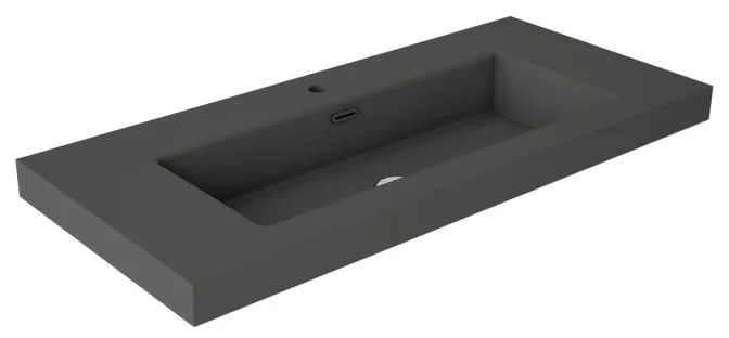 Lavabo da incasso con bordo a vista bacino al centro rettangolare Nantes L 101 x H 6 x P 46 cm in resina cenere