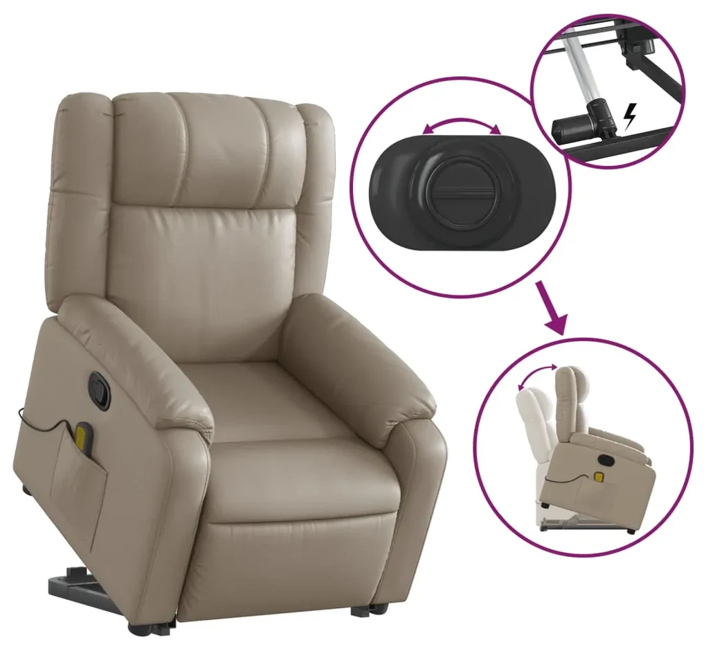 Poltrona alzapersone massaggi reclinabile cappuccino similpelle