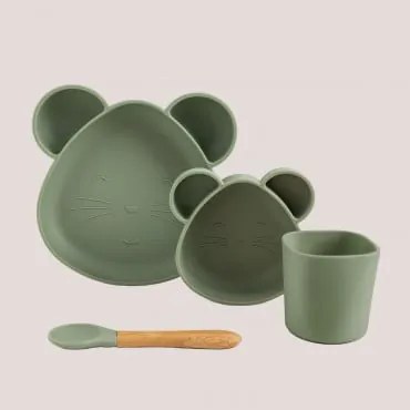 Servizio da tavola in silicone 4 pezzi Isidor Kids Celadon - Sklum