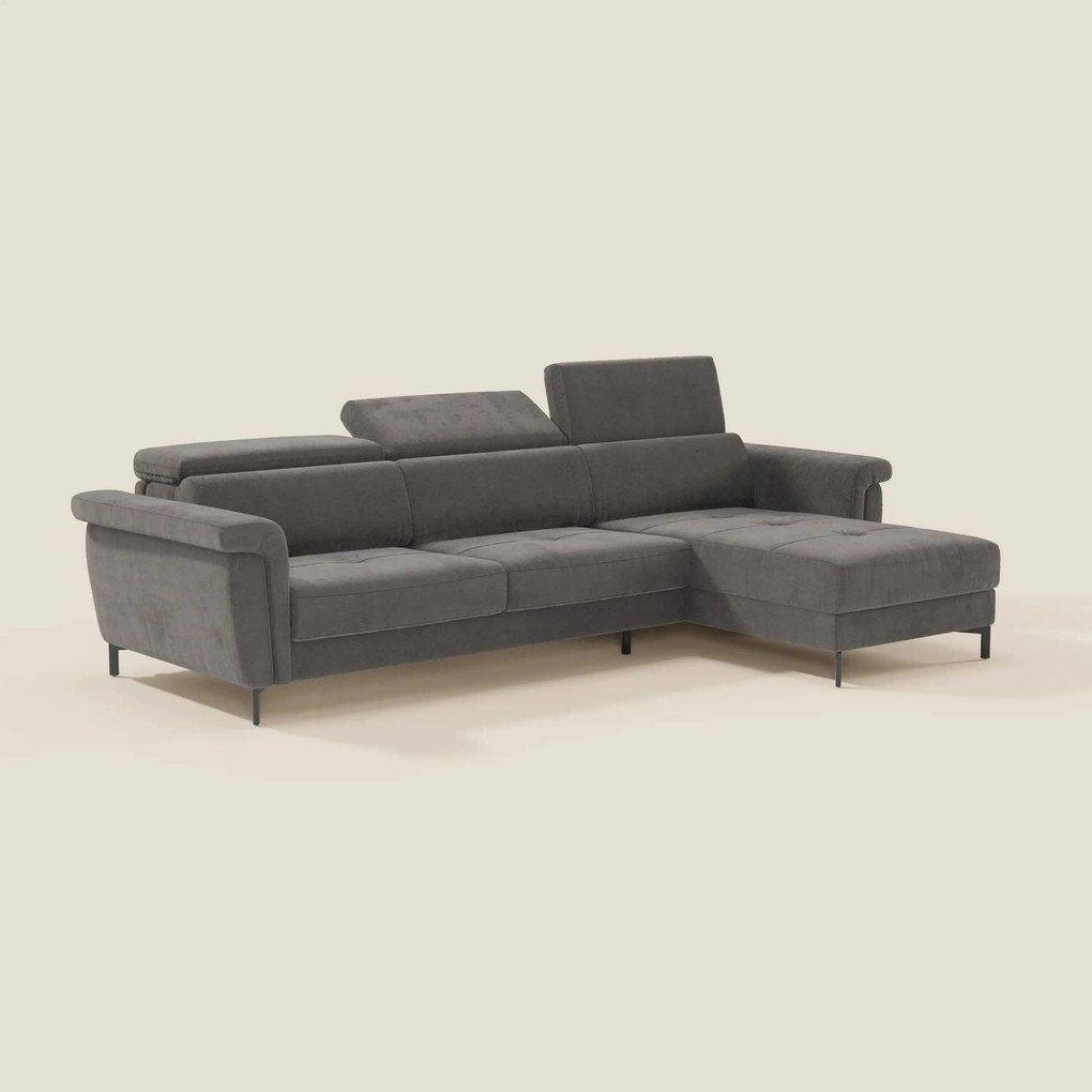 Capri Divano letto angolare con penisola contenitore e poggiatesta reclinabili - elegante tessuto smacchiabile T30