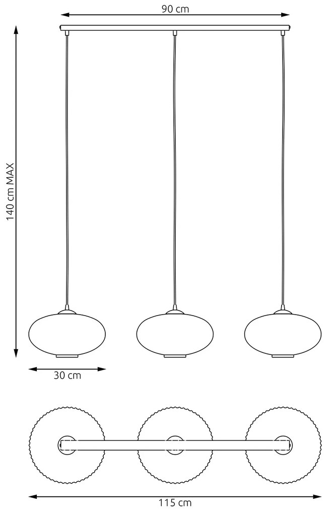 Lampadario 3 Luci Iris In Acciaio Nero Paralume Plissettato Fumè